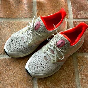 Adidas Ultraboost DNA Climacool Shoes in Cloud White / Beam Pink / Solar Red